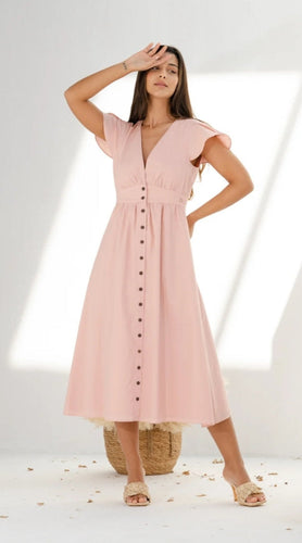 Nassau Button Down Midi Dress in Blush (sun damaged)