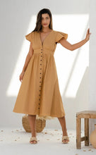 Load image into Gallery viewer, Nassau Button Down Midi Dress in Camel (sun damaged)