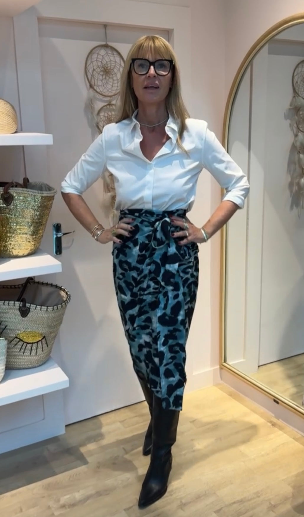 Jennie Wrap Skirt in Sage Leopard