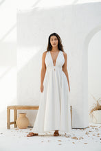 Load image into Gallery viewer, Athens Deep Cut Maxi Dress in White