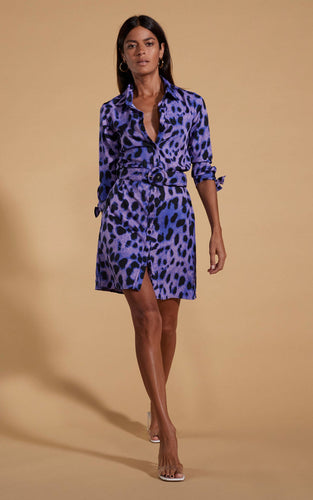 Jonah Mini Shirt Dress in Lilac Leopard